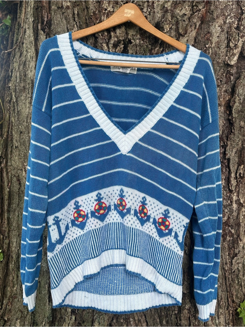 Vintage Melbourne Classix Nautical Anchor Sweater Blue Oversized embroidered